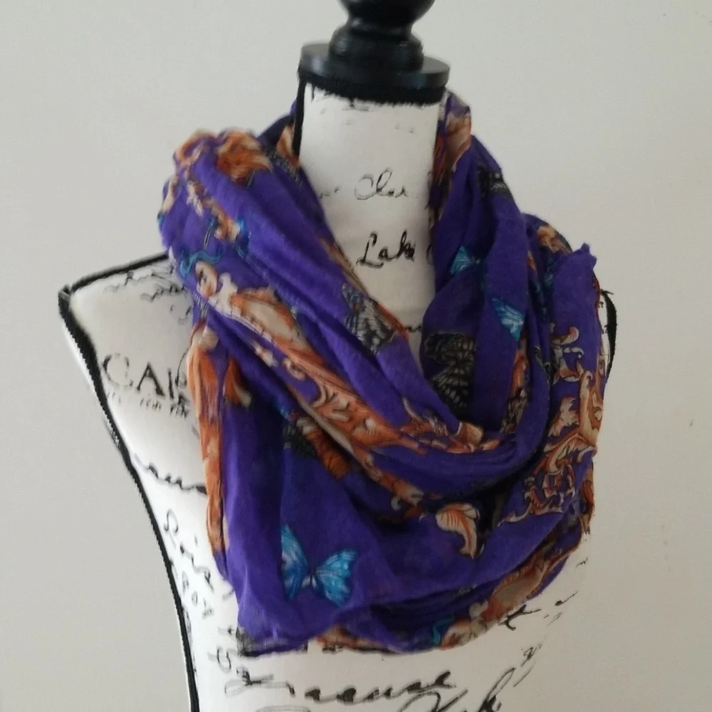 Huge Scarf/Wrap Butterflies on purple with gold